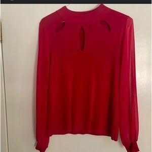 INC red fancy sweater with 3 cutouts on front size medium